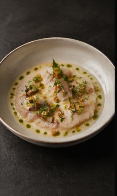 Crudo de peixe branco — prato conceitual do Dine 3D